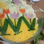 『母が作ったポテトサラダ＆ハム＆さやえんどうでつくった飾り♪』